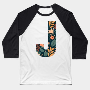 Whimsical Floral Letter J Baseball T-Shirt